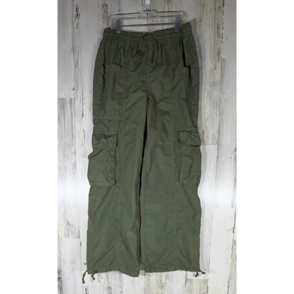 Aerie Cargo Pants Small Olive Green Parachute Wide Leg Cotton Pullon Drawstring - Picture 2 of 11